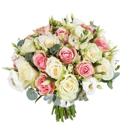 Dus og delikat brudebukett i hvitt og rosa Dus og delikat brudebukett i hvitt og rosa